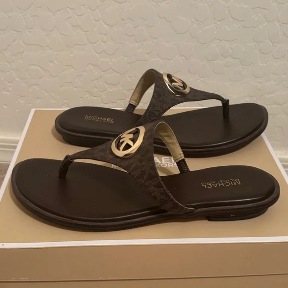 Michael Kors Dark Brown Sandals with Gold Emblem - Picture 3 of 3
